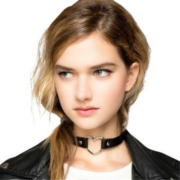 Goth Chrome Heart Choker / Wrapped Layer Bracelet w Black Adjustable Strap NIBag - Picture 1 of 14